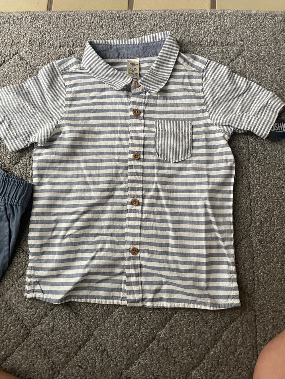 Boys Striped Button-Up Shirt & Shorts - Light Blue & White